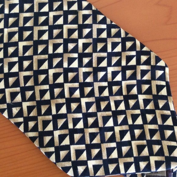 Structure Le Collection Mens 100% Silk Necktie Short 56" Blue Cream - Picture 5 of 12